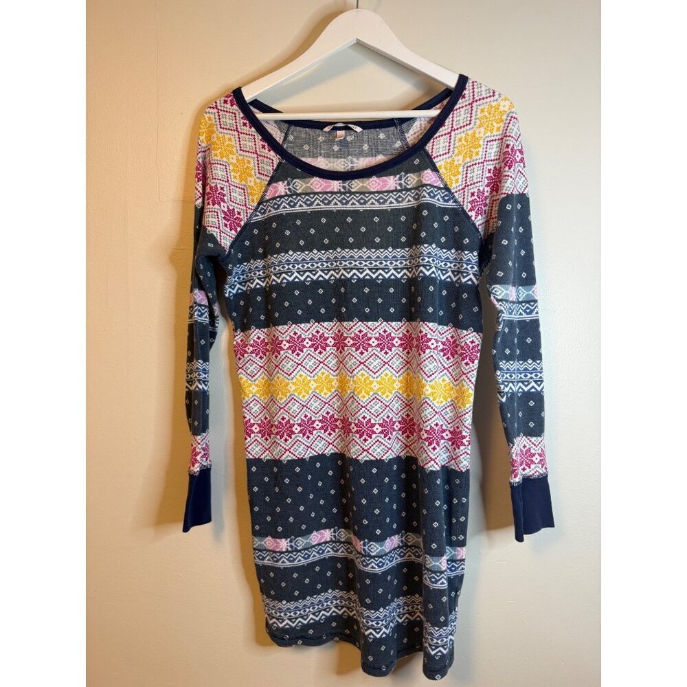 Victorias Secret Womens Fair Isle Print Thermal Pajama Sleep Shirt Navy Multi-Co